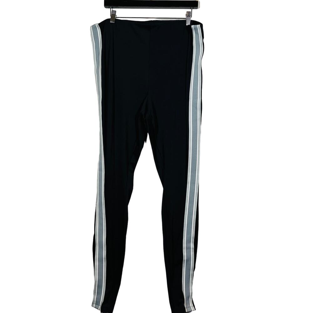 Fabletics Athletic Pants Elastic Trim Waist Racing Stripe Black Silver - 4X